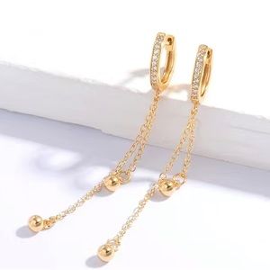 Chic Golden Tassel Bead Earrings 18K Gold Plated Jewelry Gift Women Accessories
